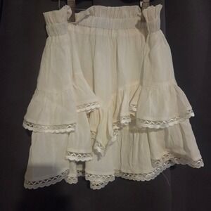 MioU Muse Ruffled Tiered Lace Trim Mini Skirt, Women's Small, Beach Vacation‎